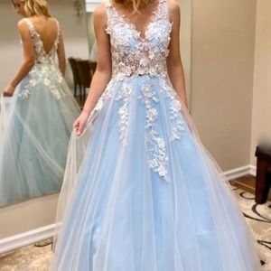Blue with Lace Prom Dress with Forever Corsage